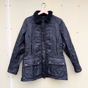Barbour Tartan Quilted Corduroy collar women’s Jacket black Size US 10/UK 14 EUC